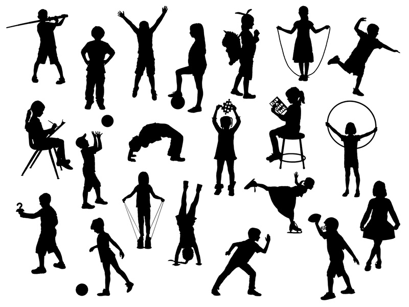 collection of active kids in silhouette